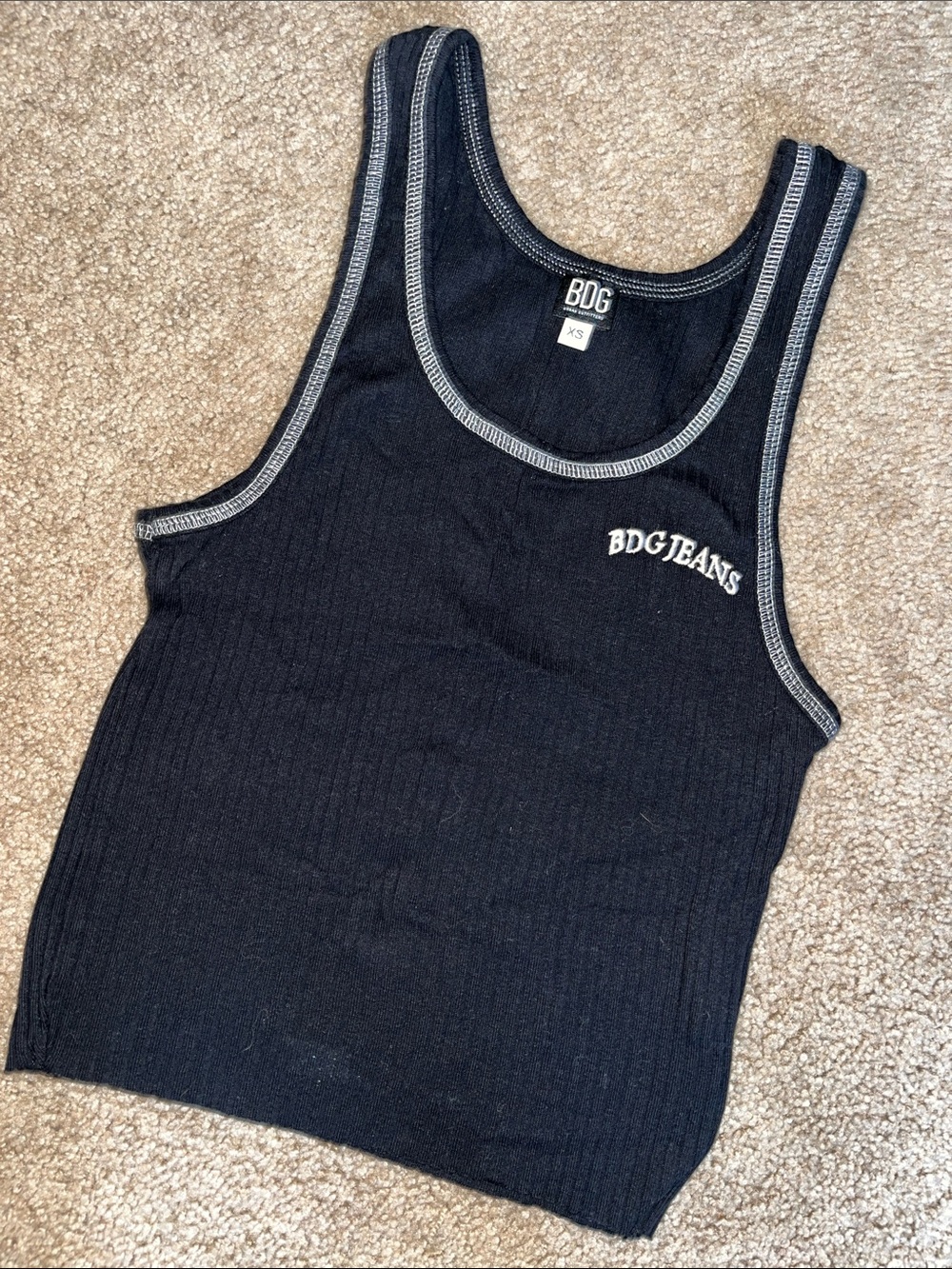 BDG Black Ribbed Tank Top with white Contrast Trim